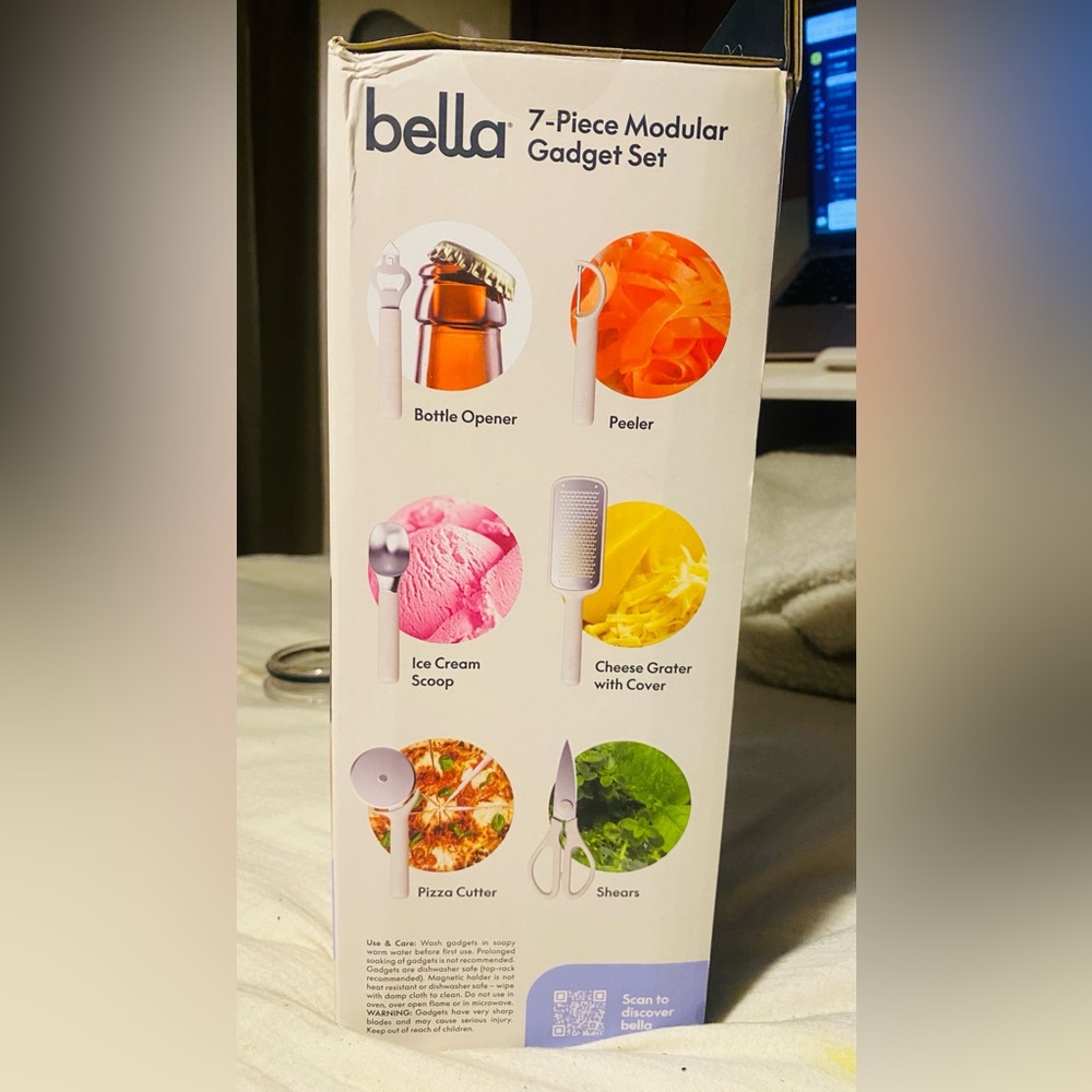 BELLA 7pc modular kitchen set gadget pizza cutter scoop peeler NEW utensils - Picture 2 of 2